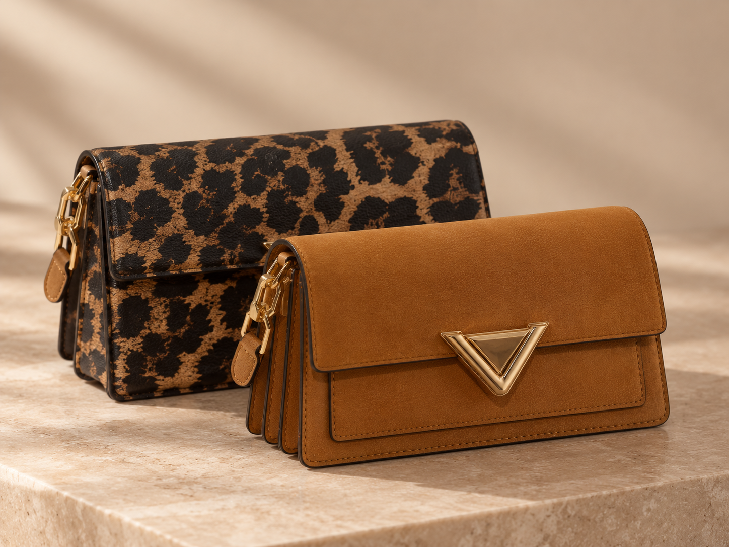 ALDO wallets and a printed clutch arranged together.