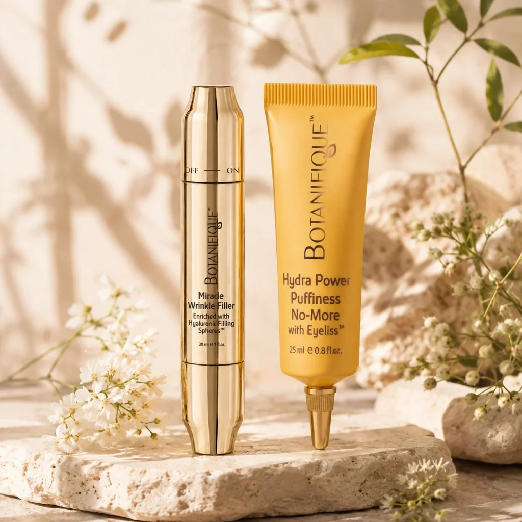 Miracle Wrinkle Filler ו-Hydra Power Puffiness No-More של Botanifique זה לצד זה