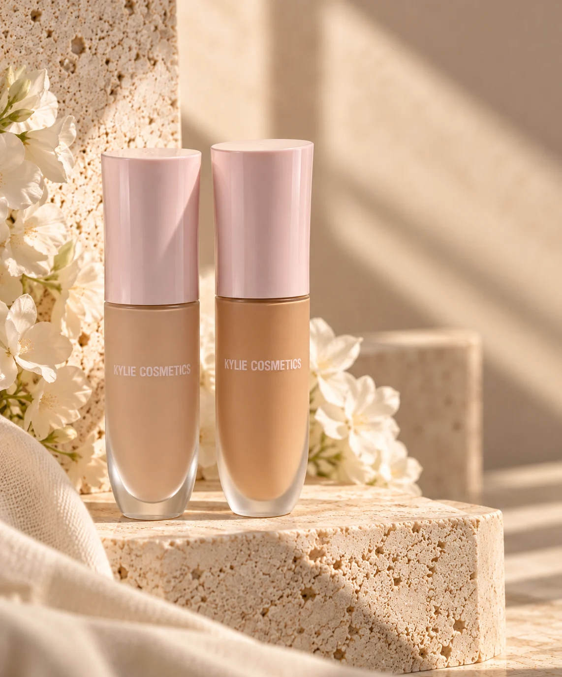 Two bottles of Kylie Cosmetics Power Plush Longwear Concealer in pink packaging.