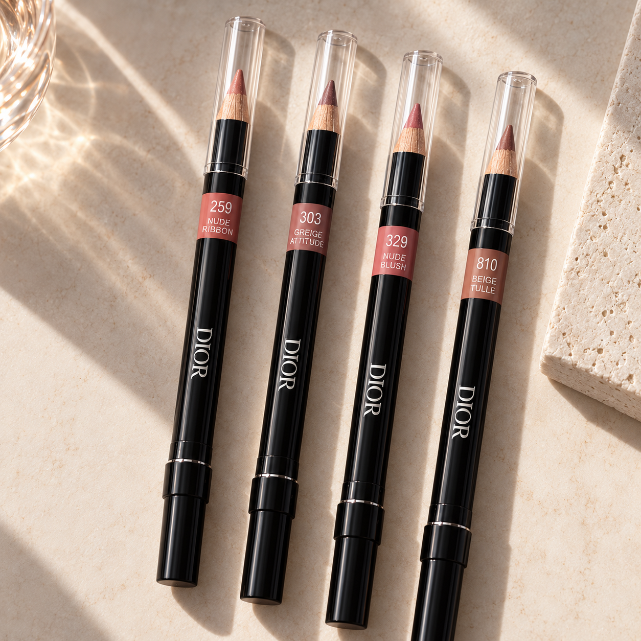 four Rouge Dior Contour liners in shades 259, 303, 329, and 310