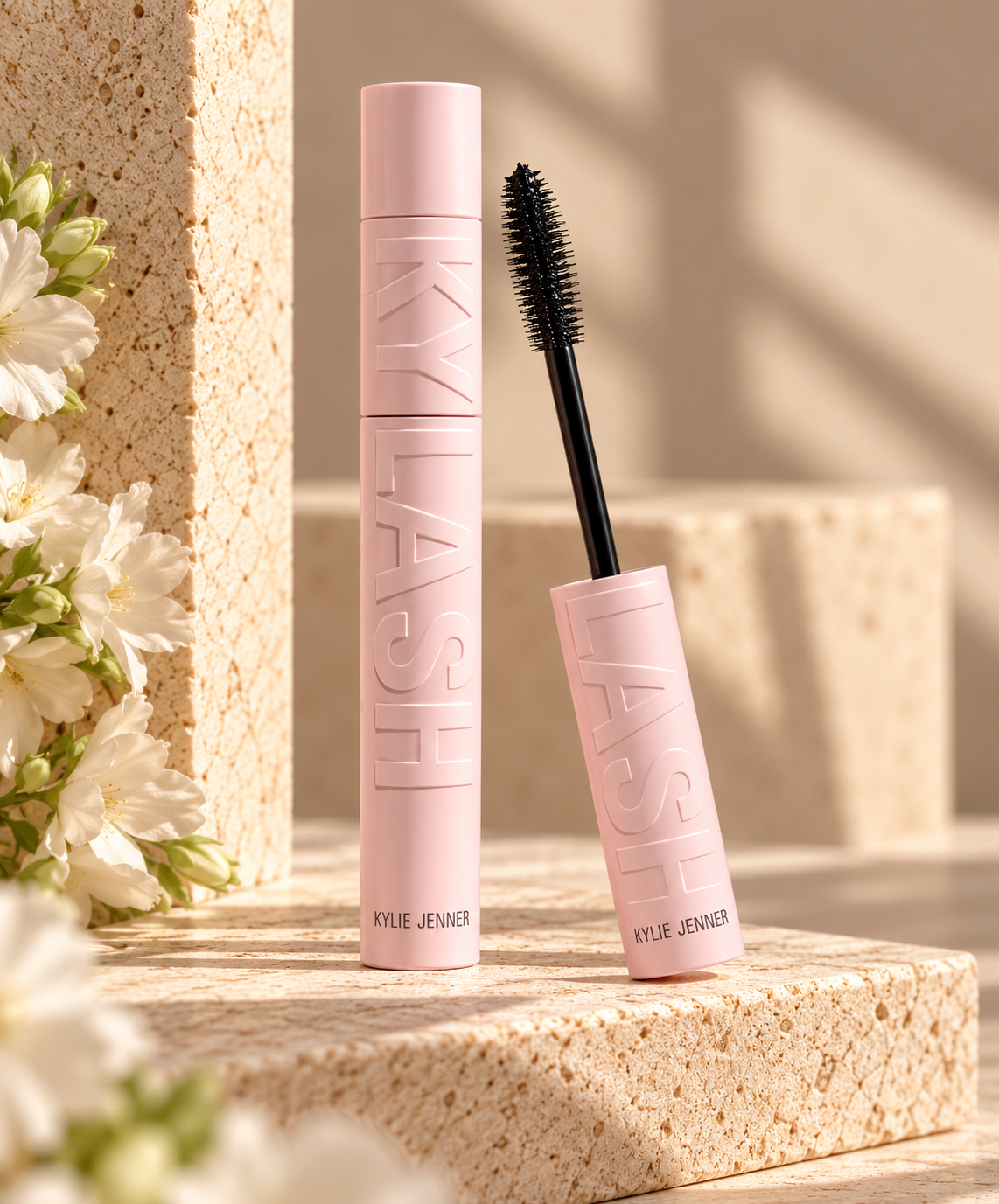 Kylie Cosmetics Kylash Volume Mascara in pink packaging.