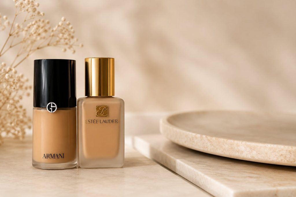 בקבוקי פאונדיישן Armani ו-Estée Lauder